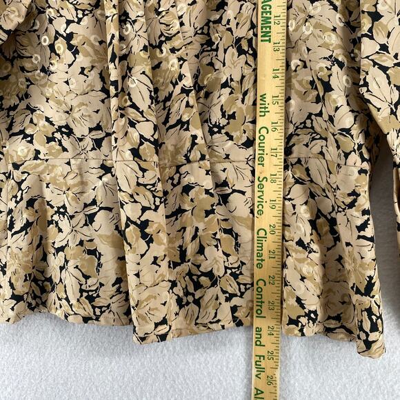 STEPHEN KEANE Blouse 10 Pleated Silk V-neck Floral Long Sleeve VTG Beige - Picture 10 of 11